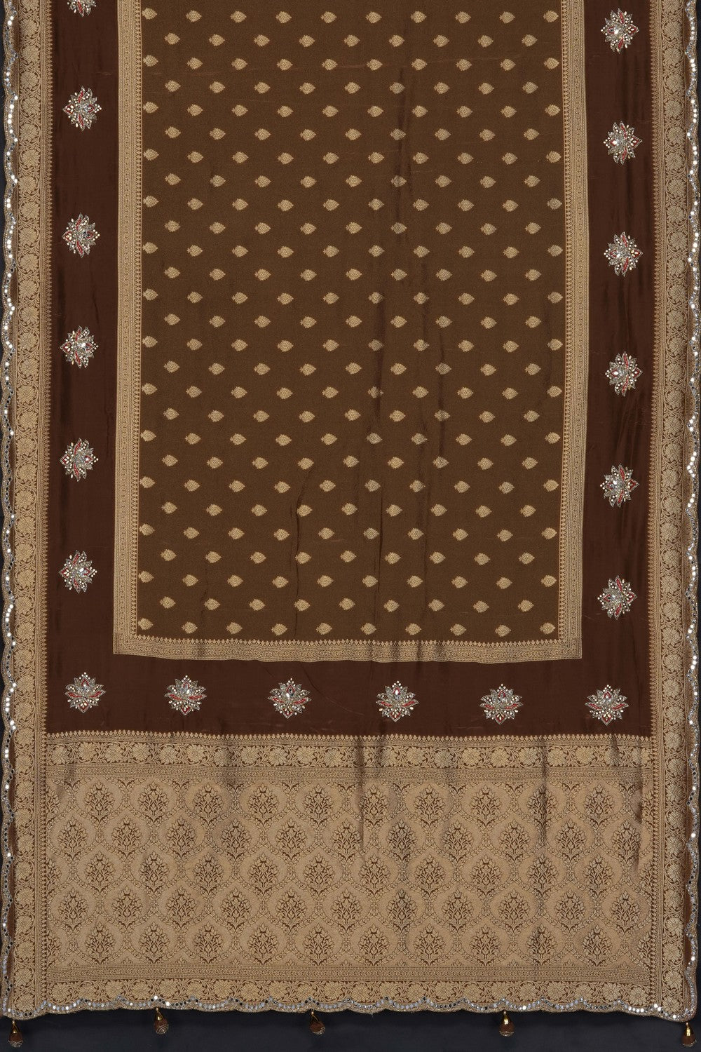 Image of Brown Silk Embroidery Saree