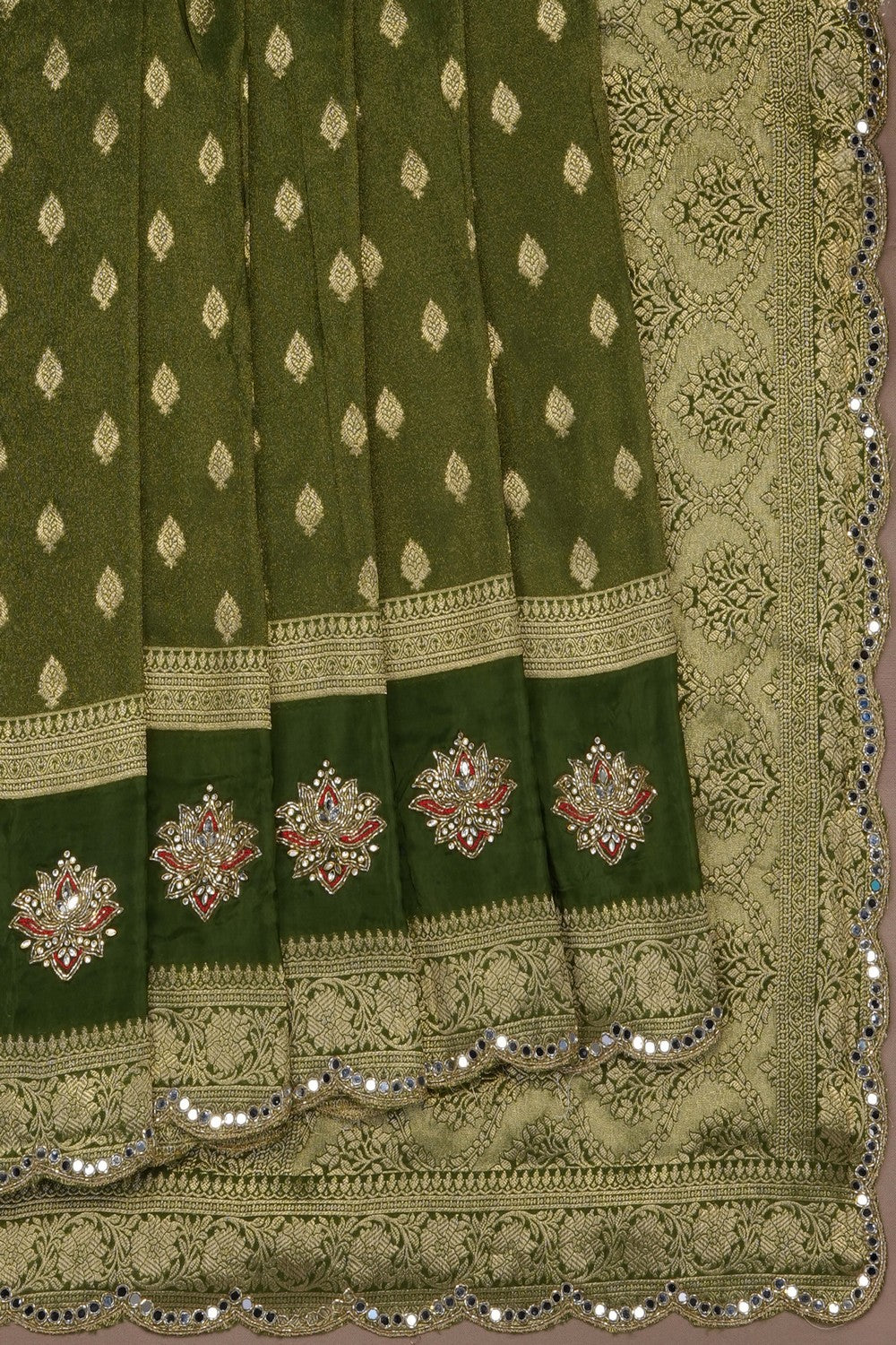 Image of Green Silk Embroidery Saree