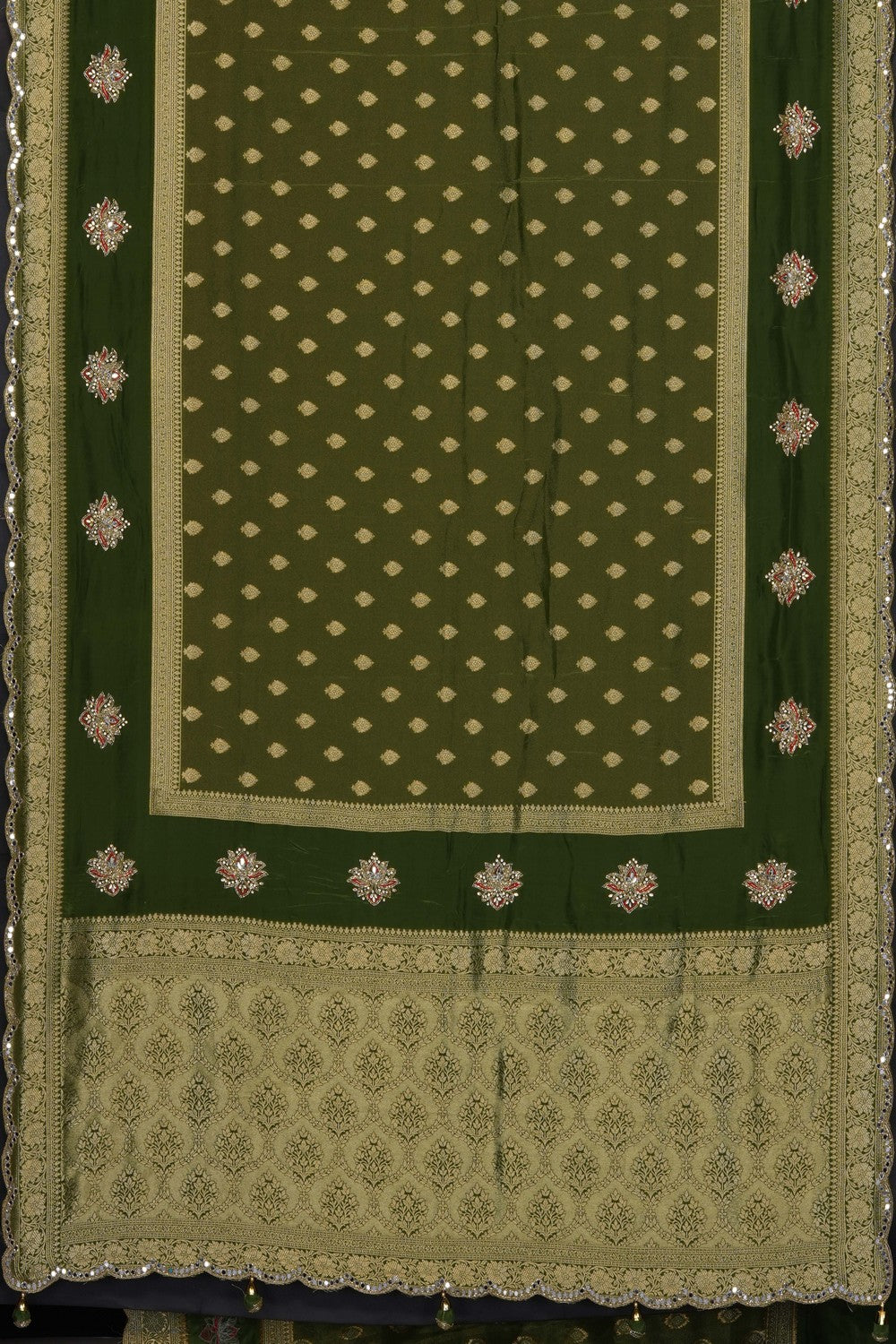 Image of Green Silk Embroidery Saree