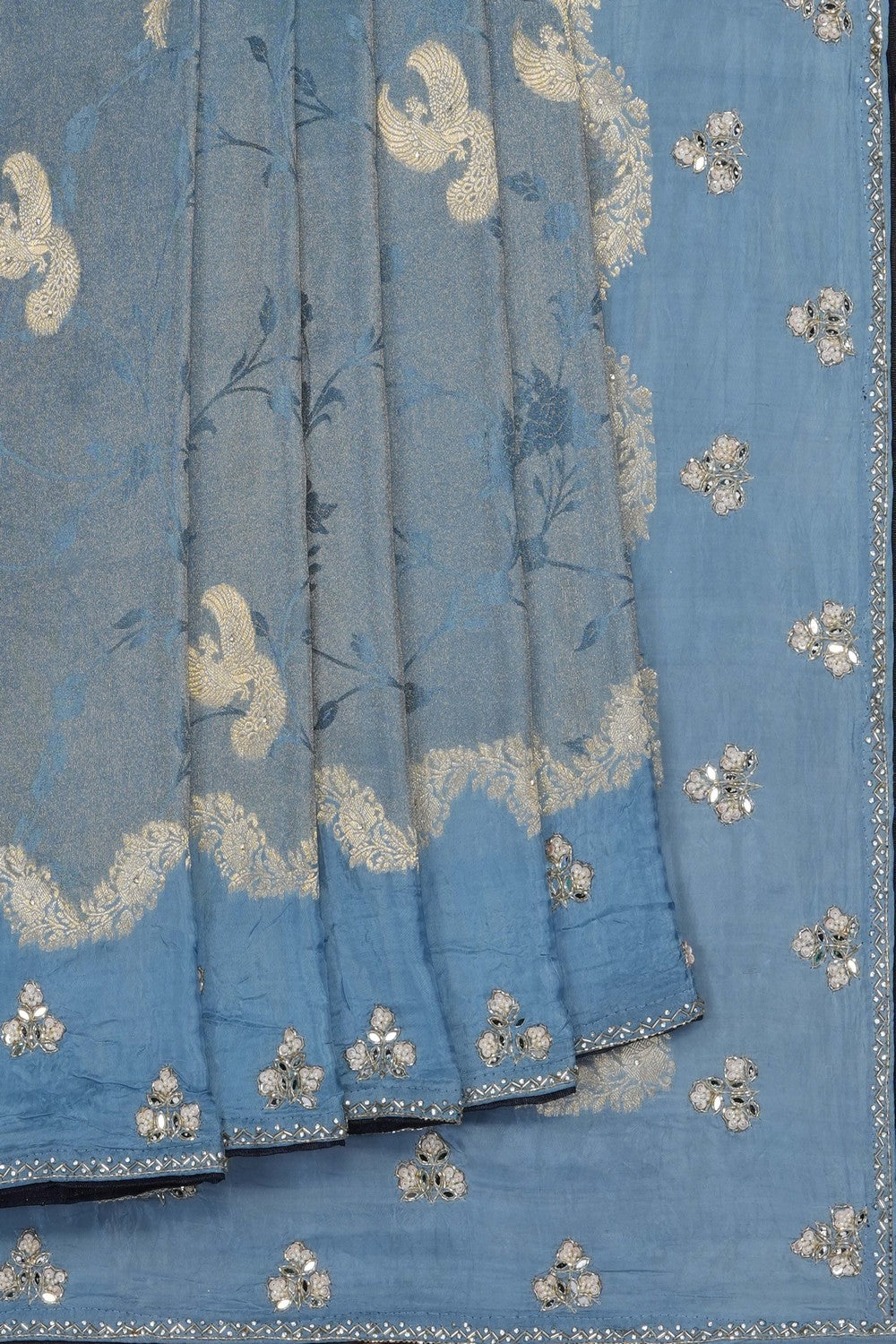 Image of Smoky Grey Silk Embroidery Saree