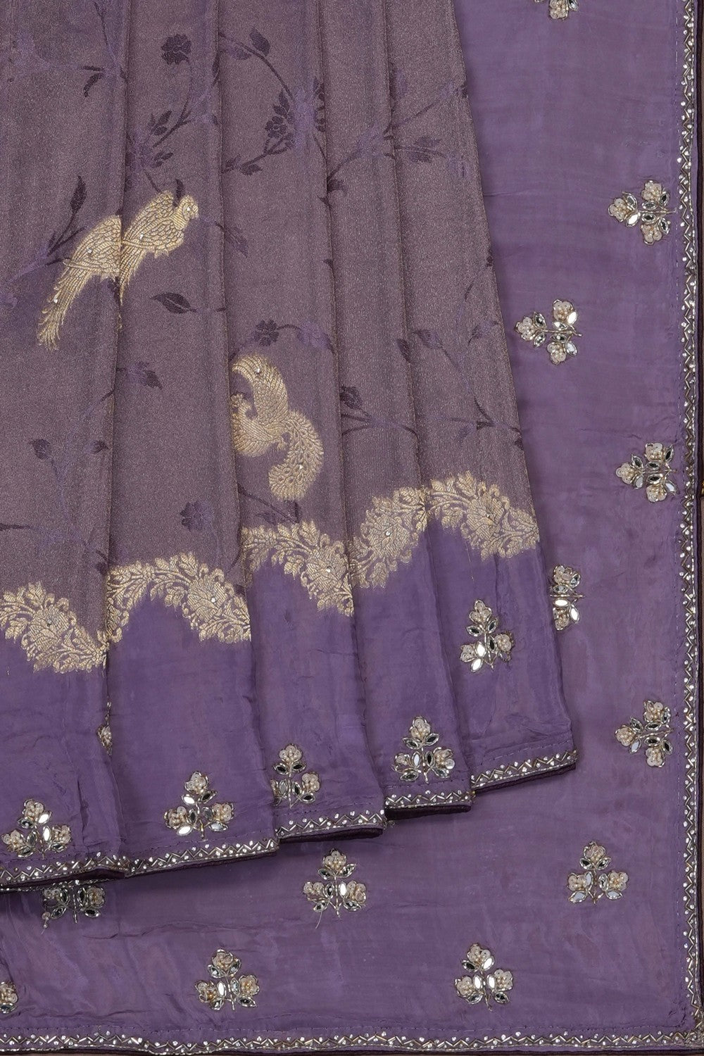 Image of Purple Silk Embroidery Saree