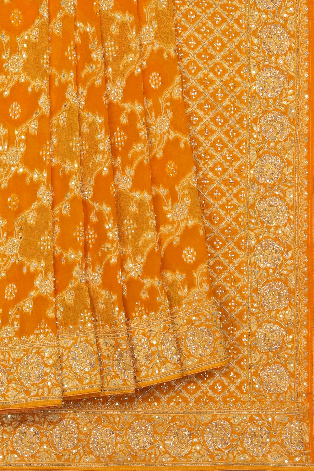 Image of Yellow Georgette Embroidery Saree