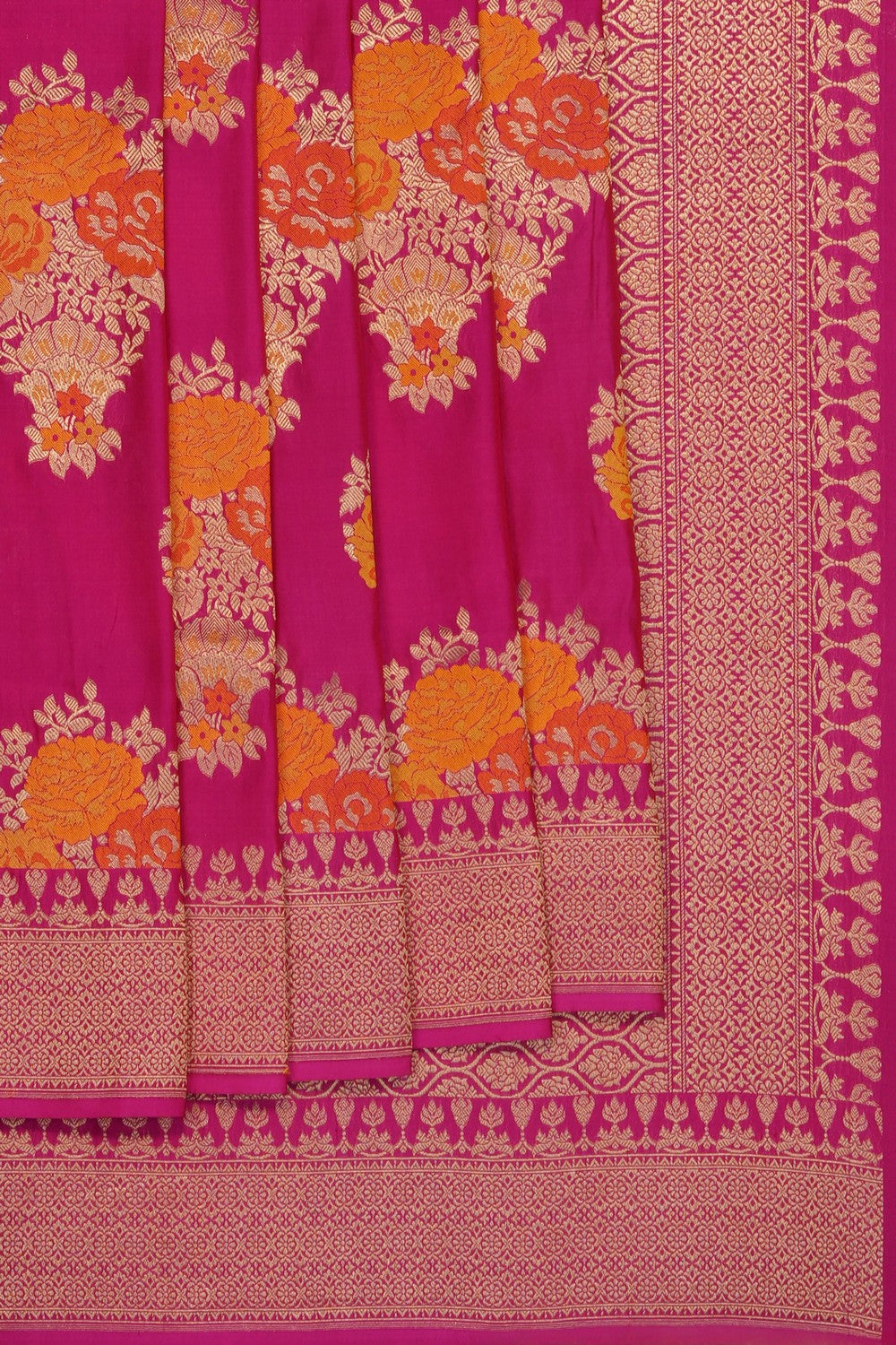 Image of Banarasi Katan Silk Saree with Embossed Meenakari Florals