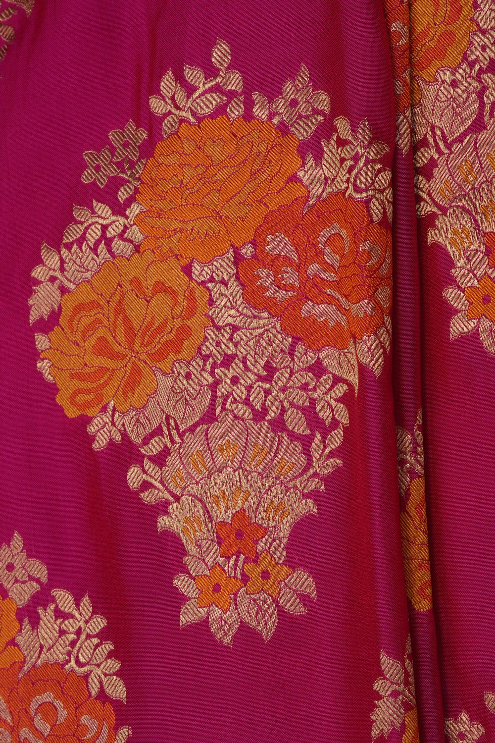 Image of Banarasi Katan Silk Saree with Embossed Meenakari Florals