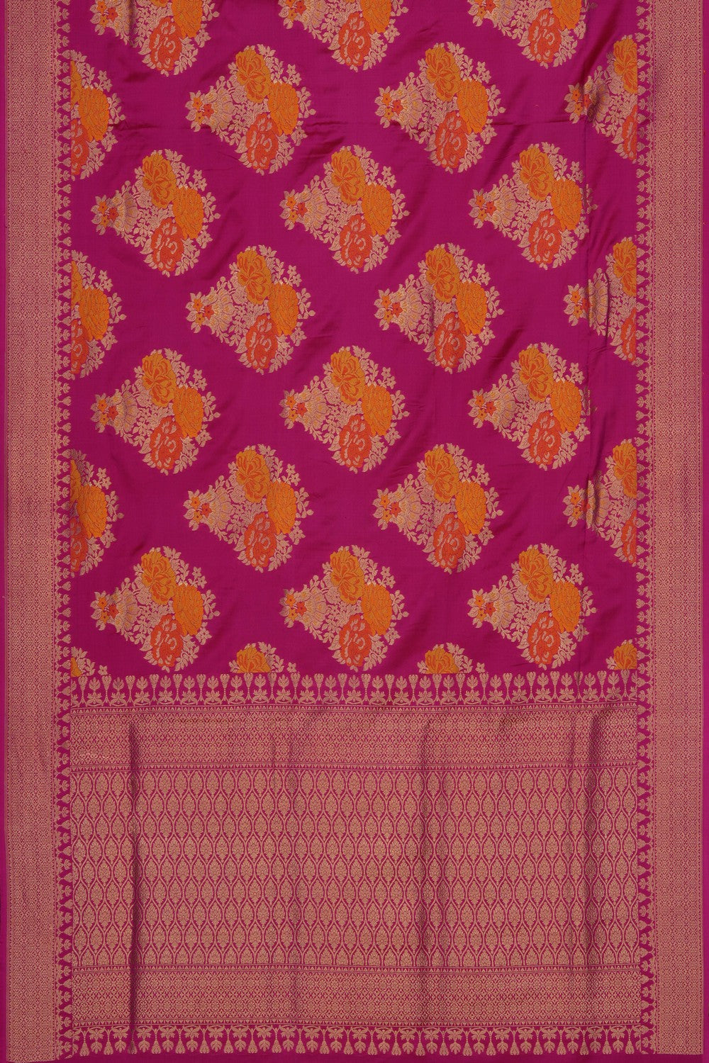 Image of Banarasi Katan Silk Saree with Embossed Meenakari Florals