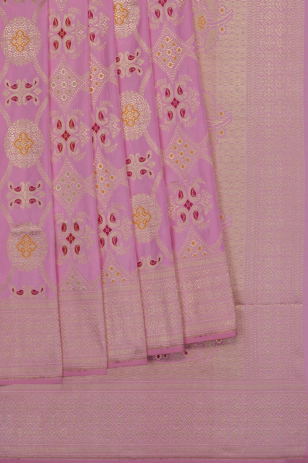 Image of Pink Banarasi Brocade Katan Silk Saree