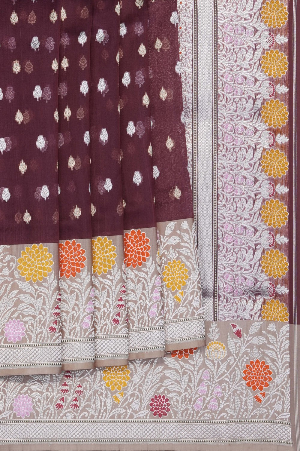 Image of Caramel Brown Kora Banarasi Saree