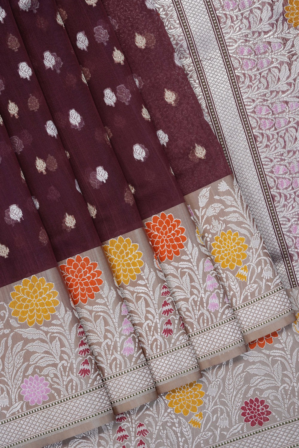 Image of Caramel Brown Kora Banarasi Saree