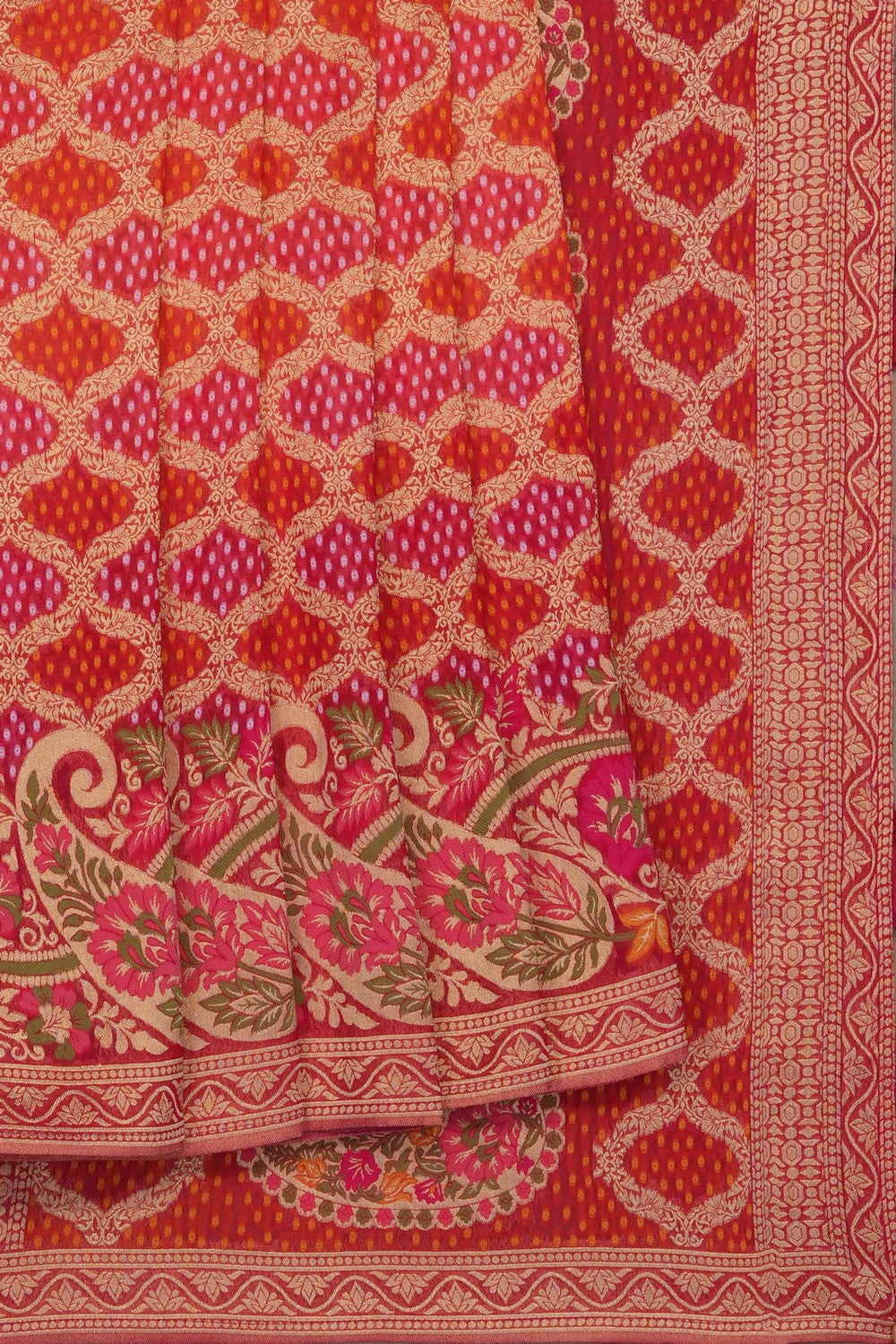 Image of Red Bandhani Georgette Saree