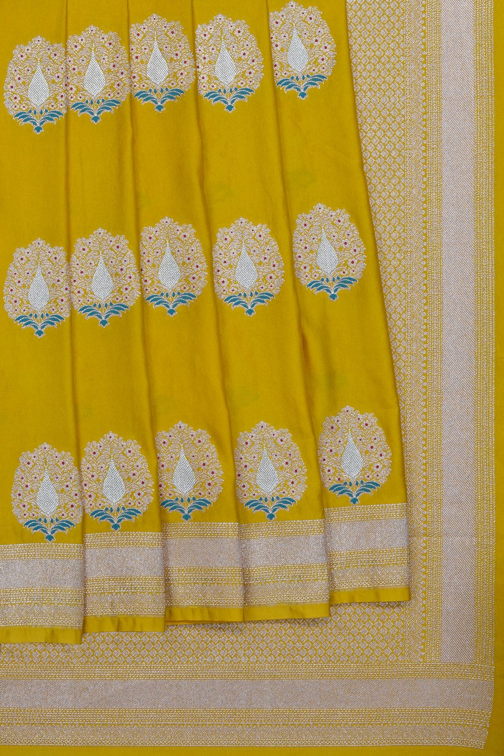 Image of Spring Yellow Banarasi Silk Saree