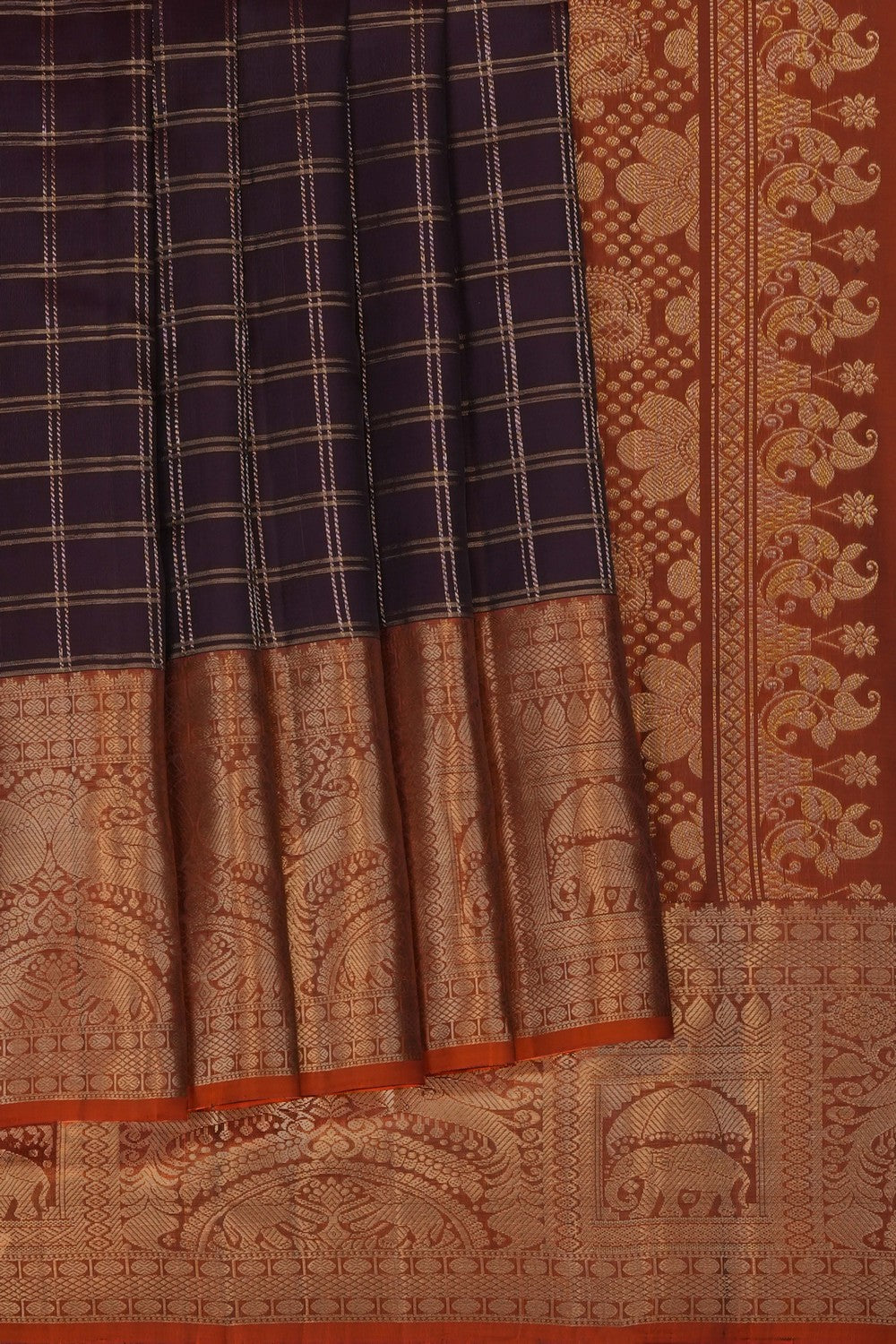 Image of Brown Kanchipattu Kattam Saree