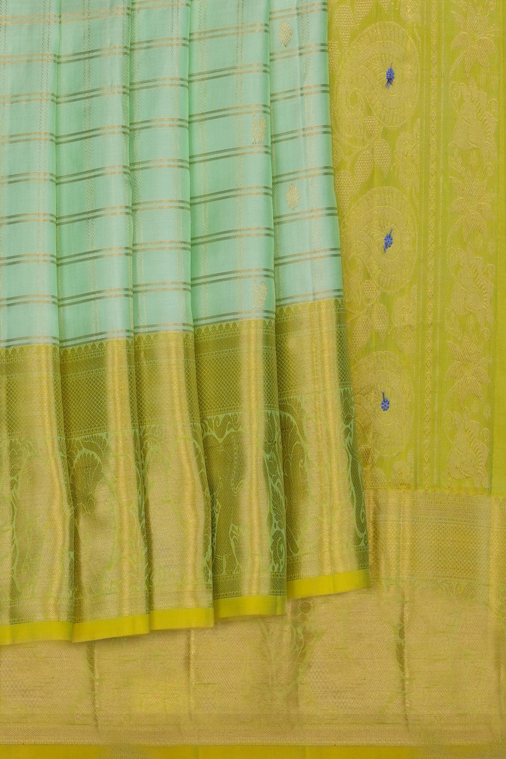 Image of Mint Green Kanchipattu Kattam Saree