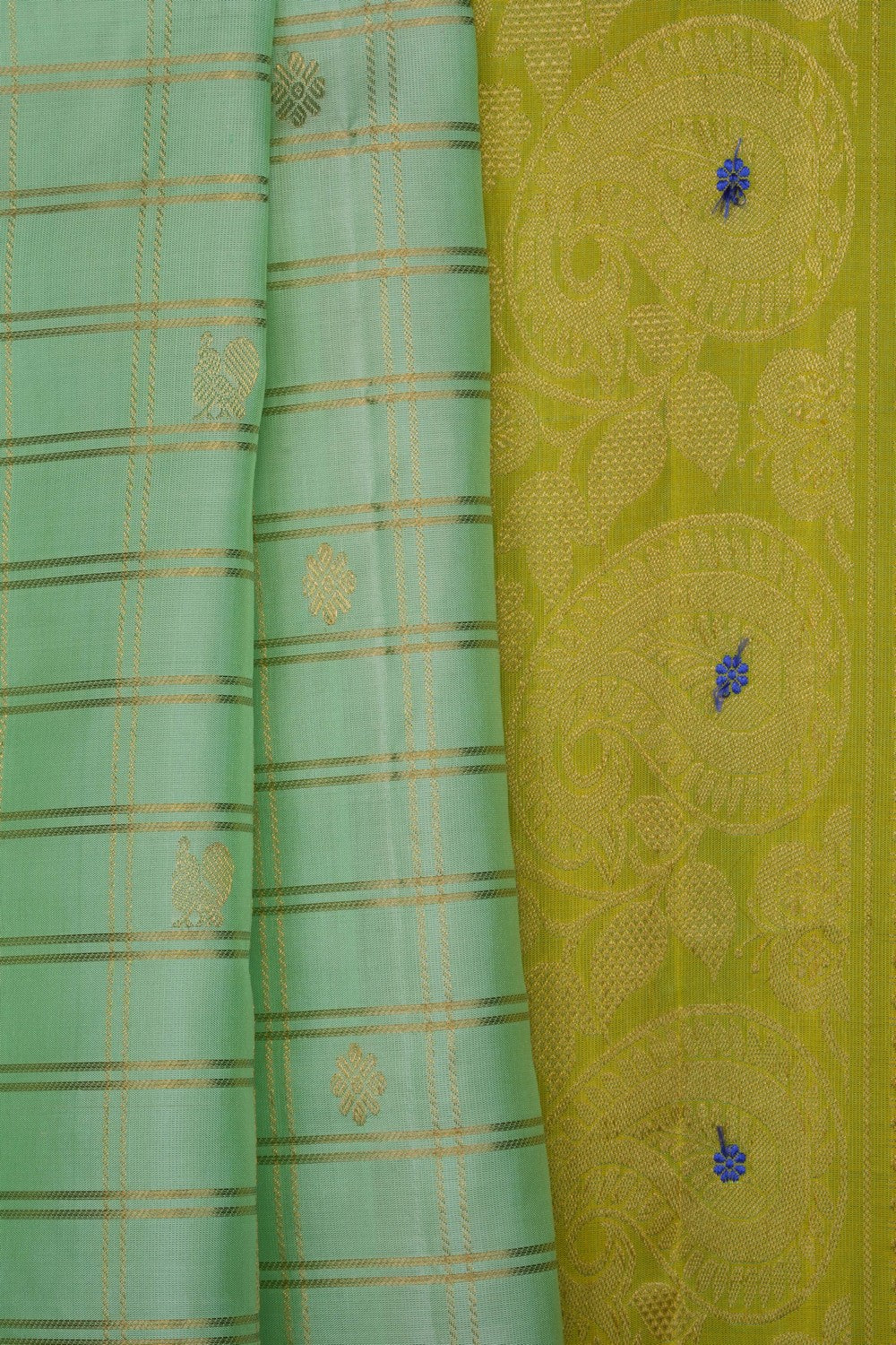 Image of Mint Green Kanchipattu Kattam Saree