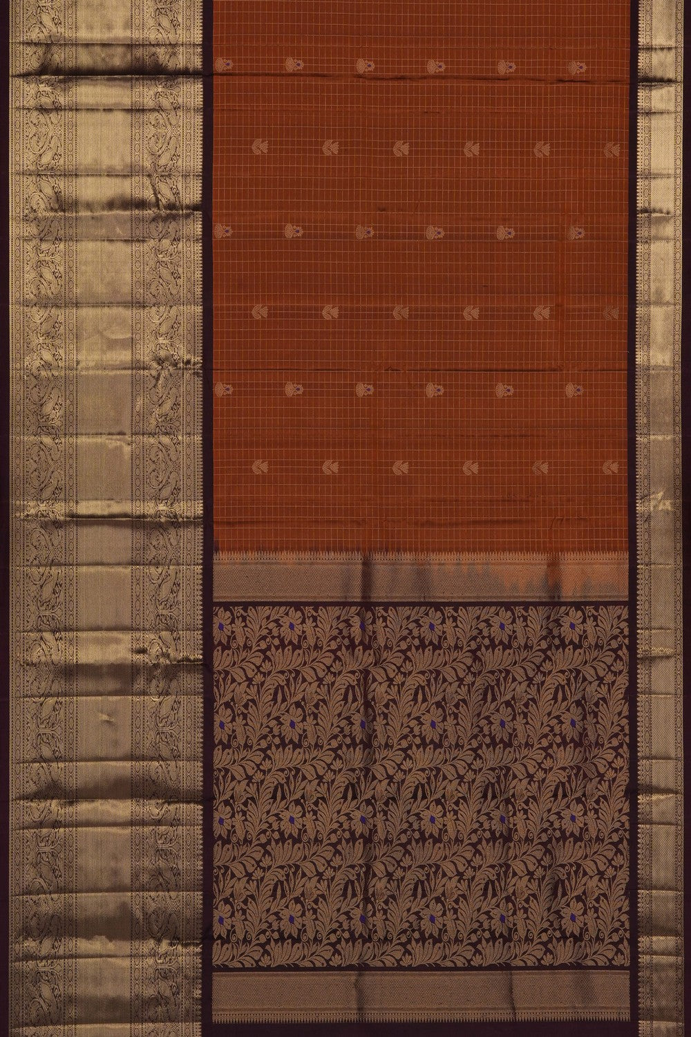 Image of Rust-Orange Kanchipattu Kattam Saree
