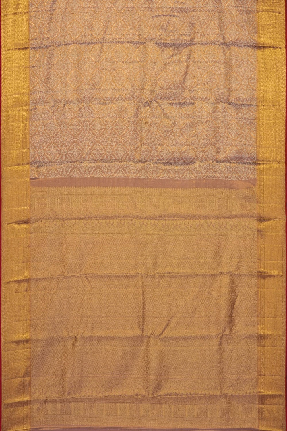 Image of Coral Pink Kanchipattu Tissue Brocade Saree