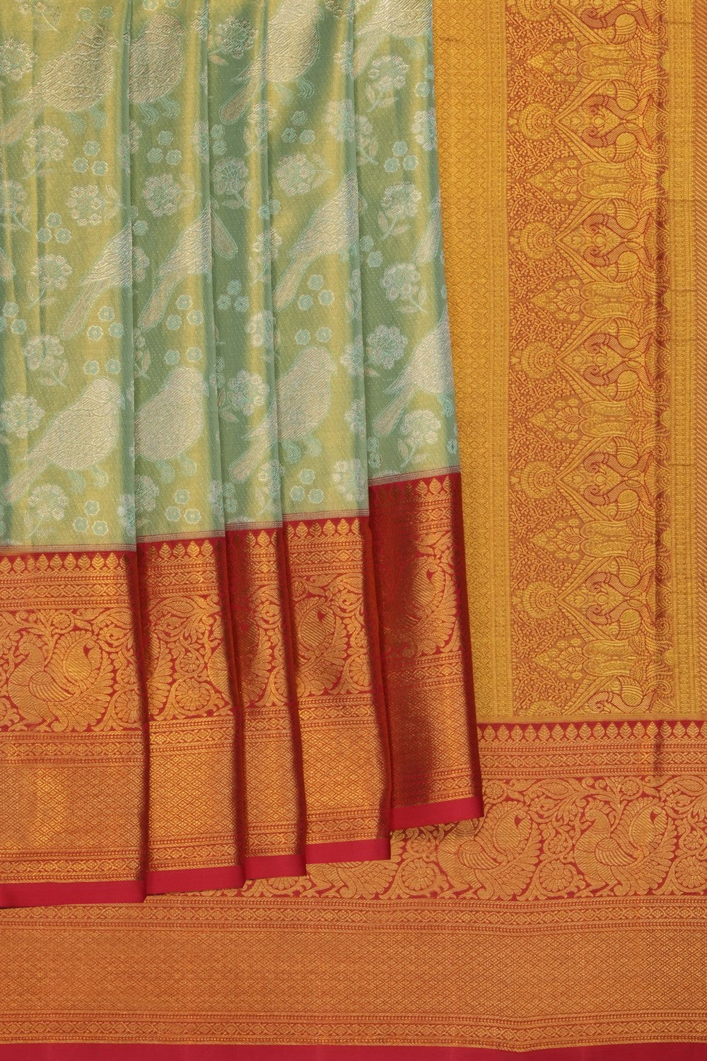 Image of Green Kanchipattu Tissue Brocade Saree