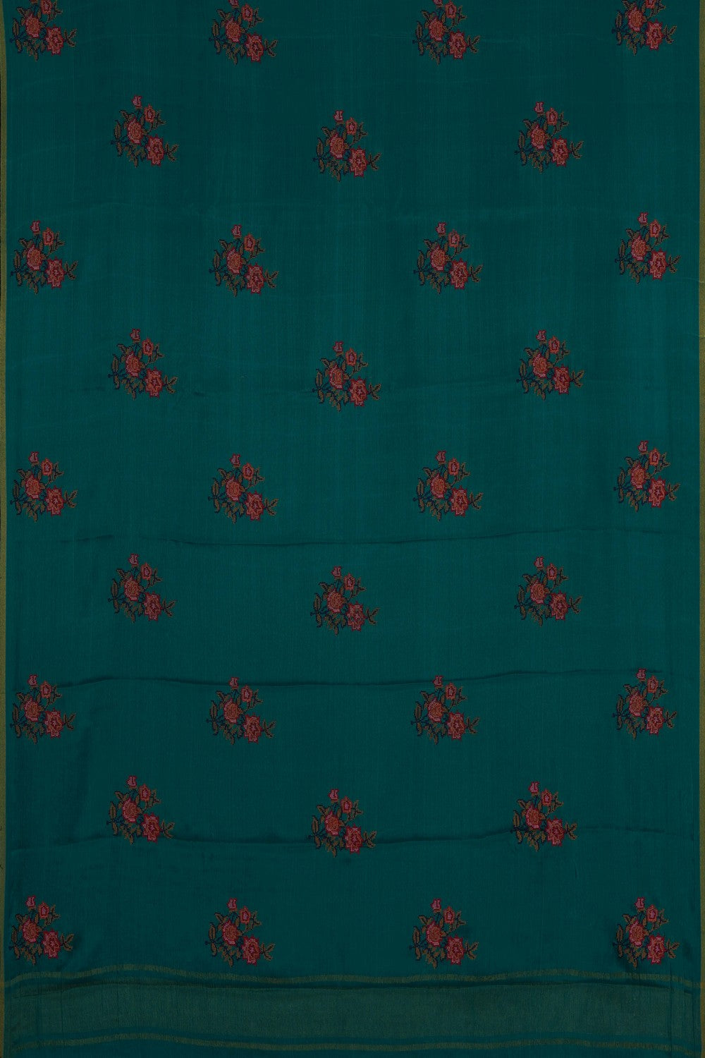 Image of Teal Blue Crepe Embroidery Saree