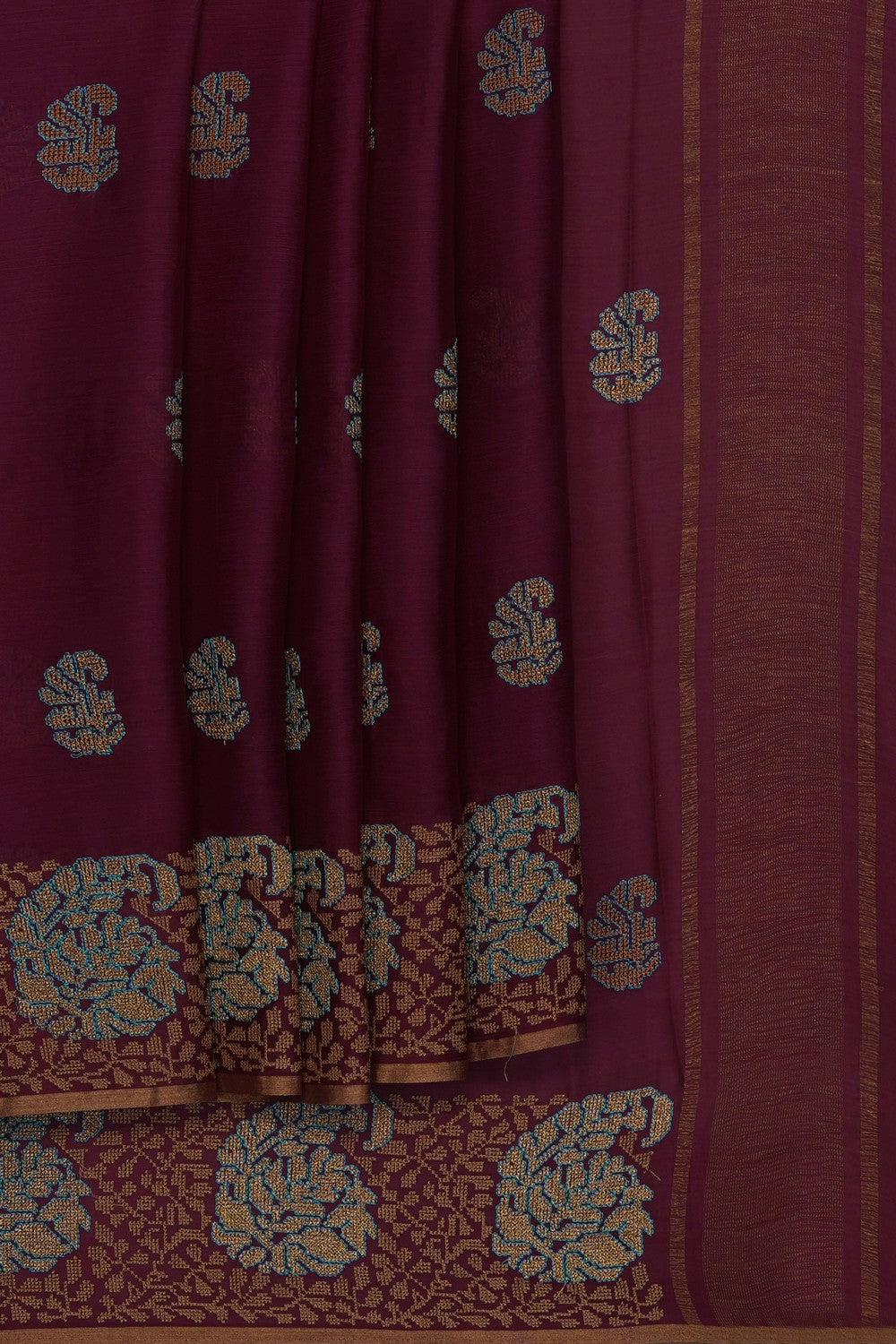 Image of Maroon Crepe Embroidery Saree