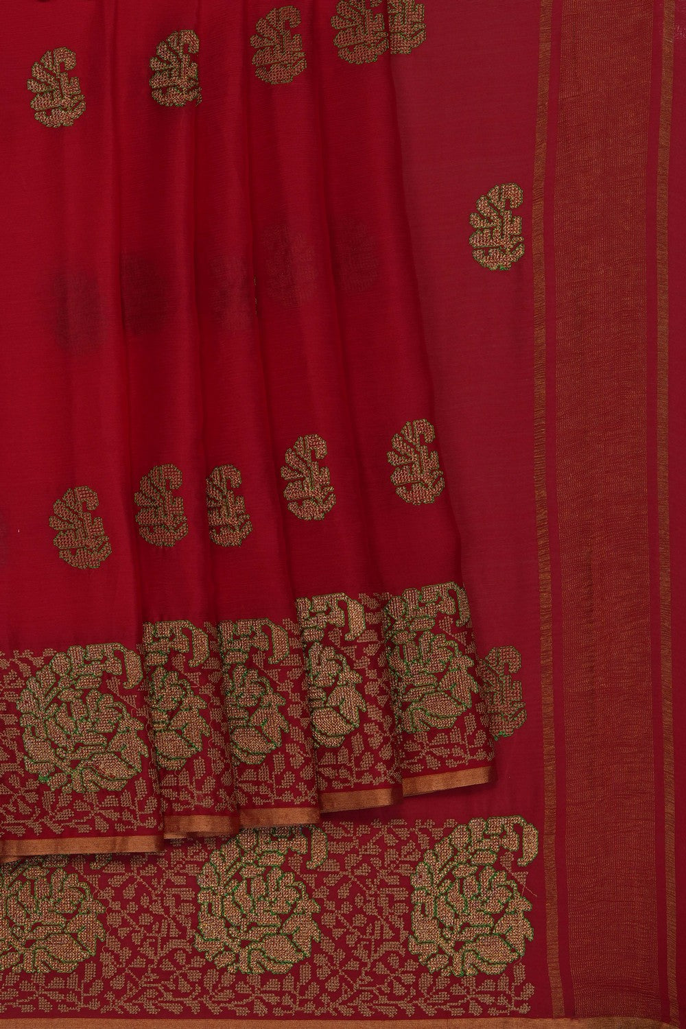 Image of Red Crepe Embroidery Saree