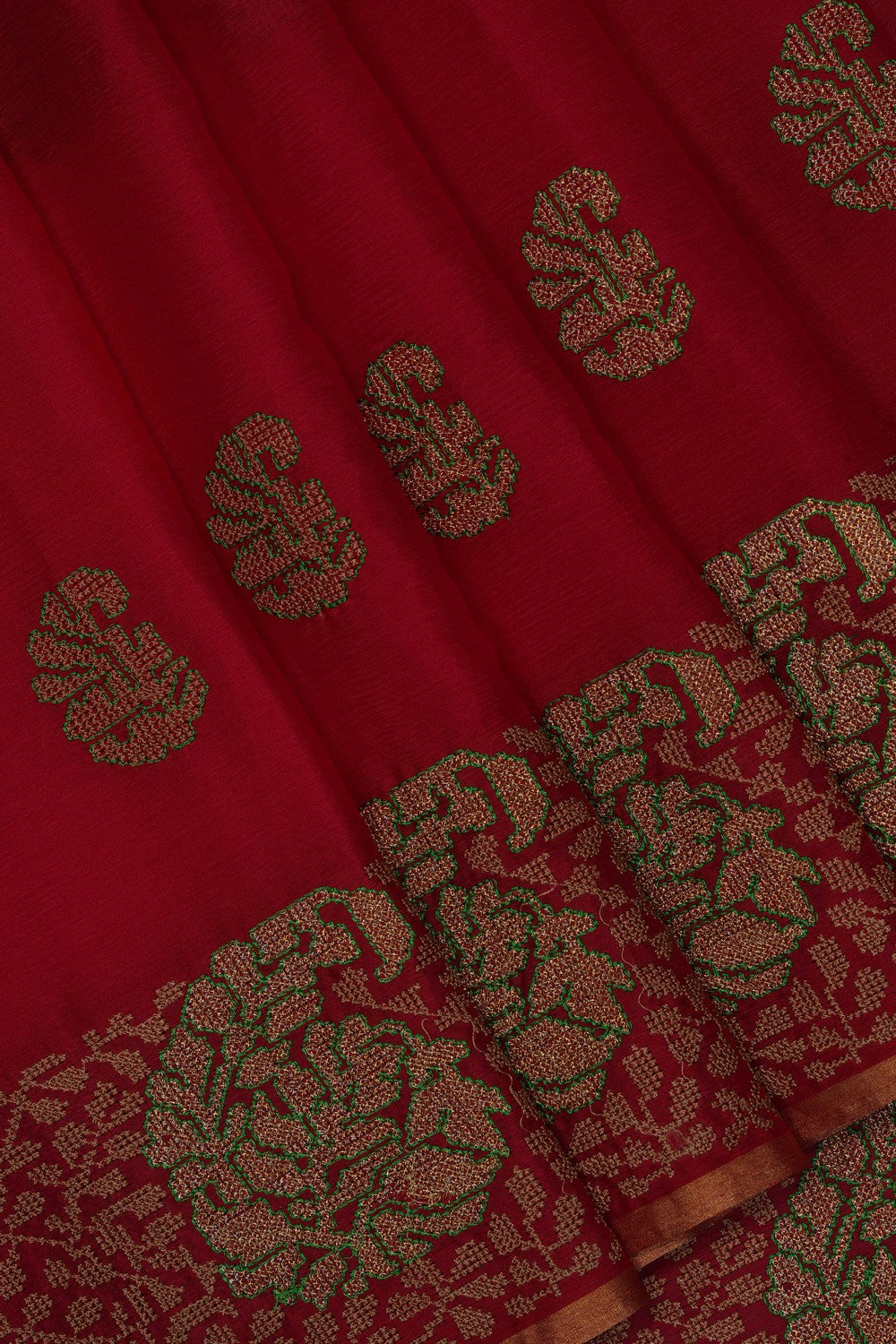 Image of Red Crepe Embroidery Saree