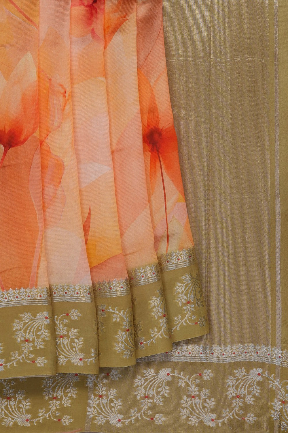 Image of Coral Orange Printed Saree