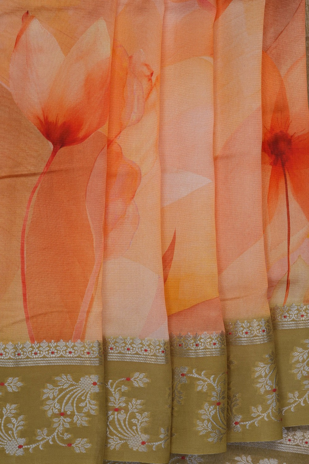 Image of Coral Orange Printed Saree