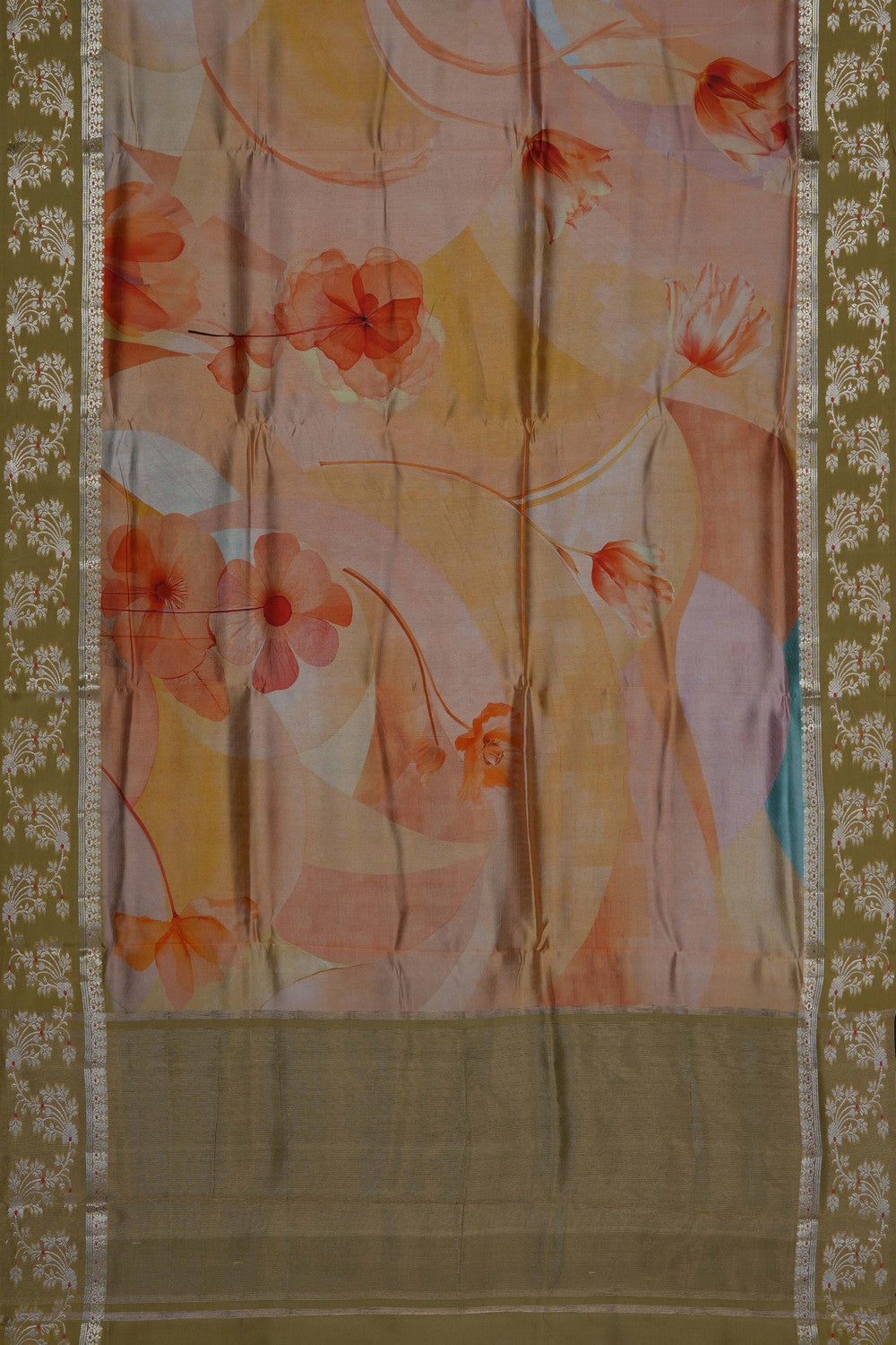 Image of Coral Orange Printed Saree