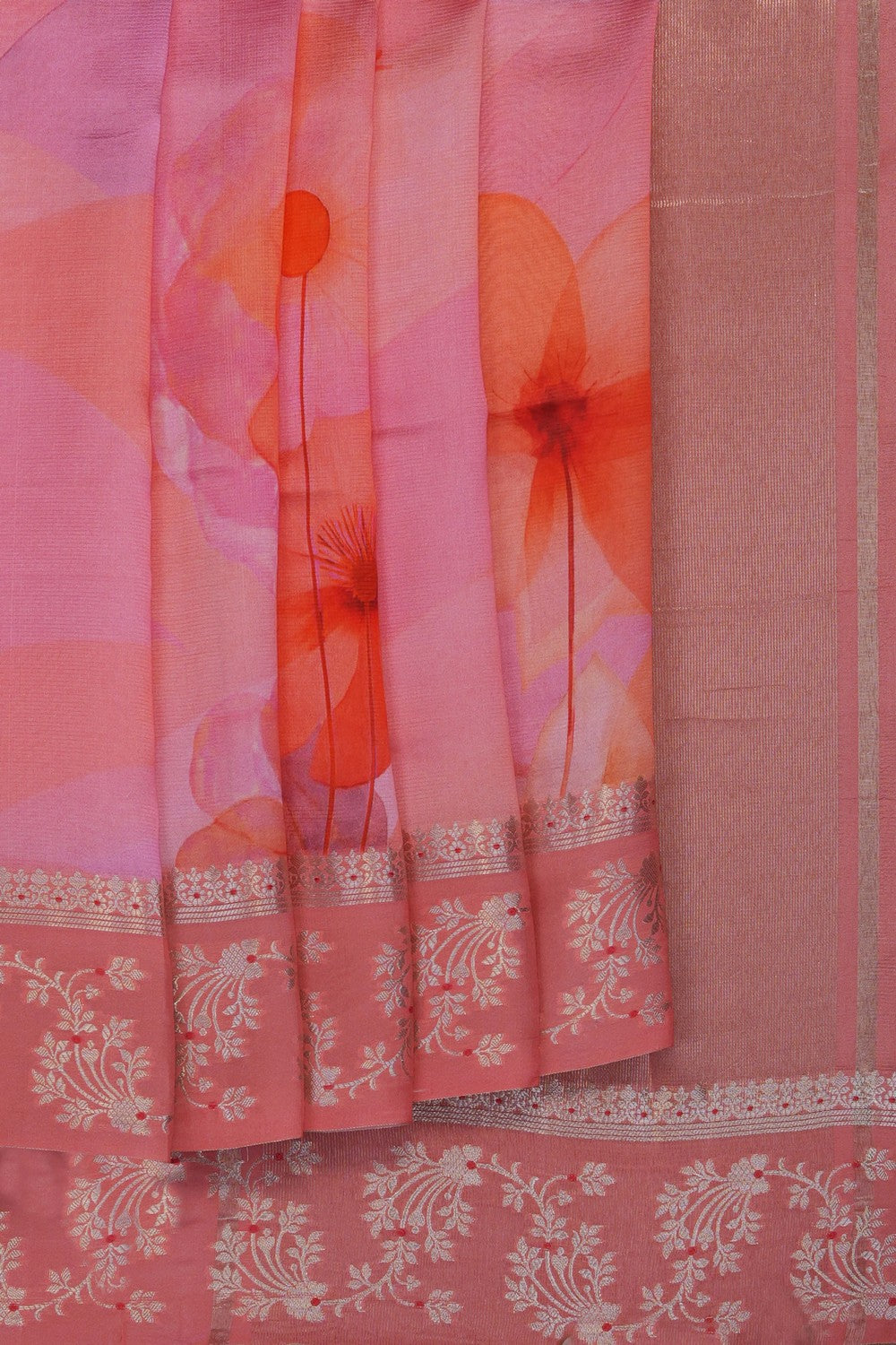 Image of Coral Pink Printed Saree