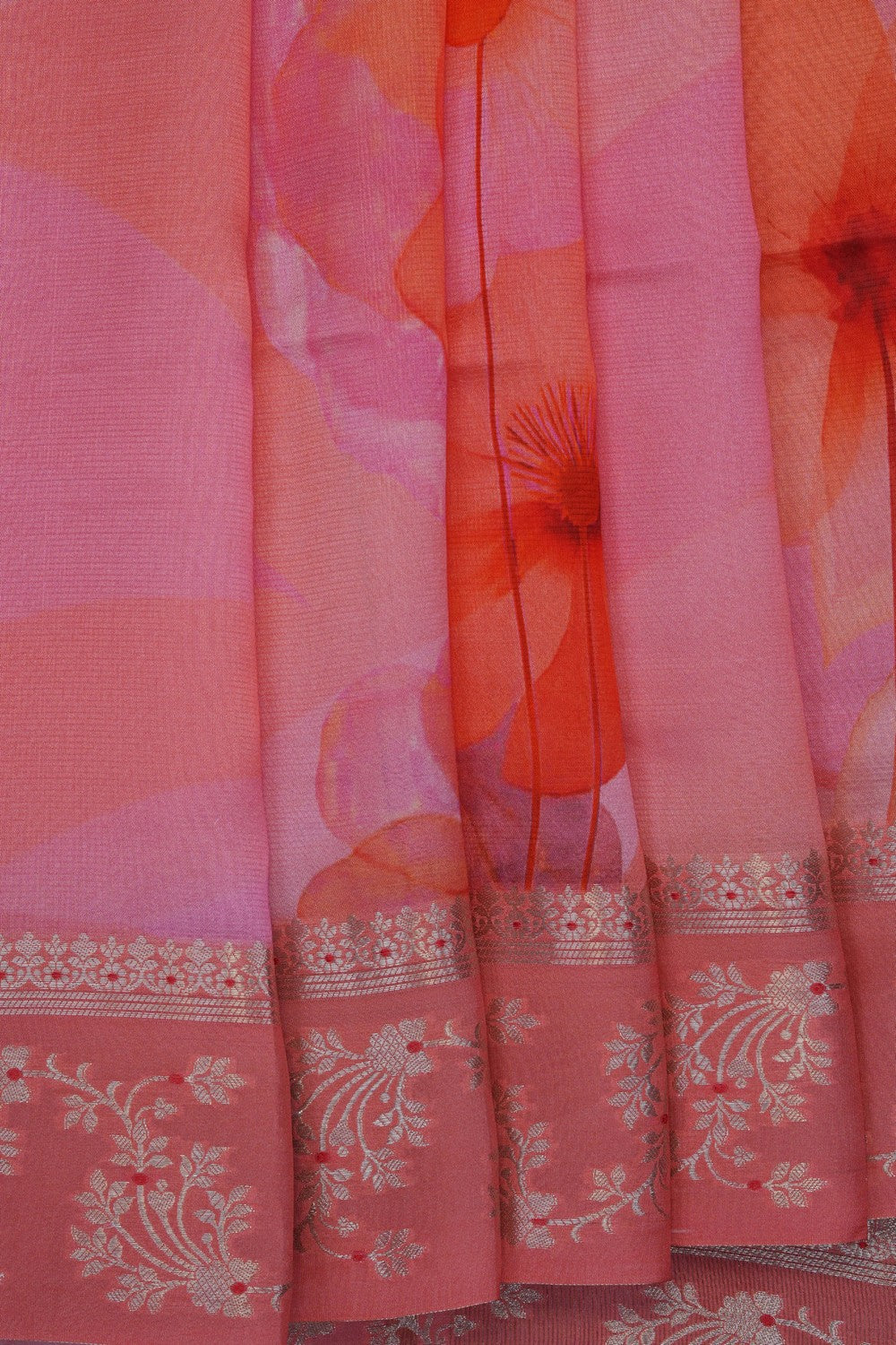 Image of Coral Pink Printed Saree