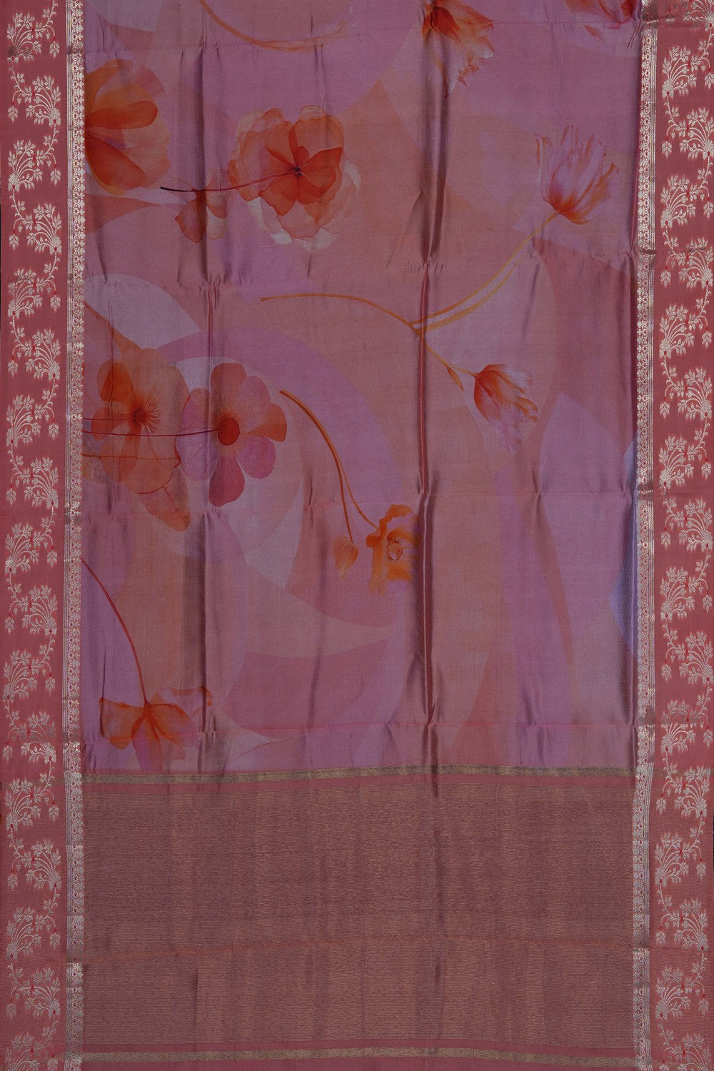 Image of Coral Pink Printed Saree