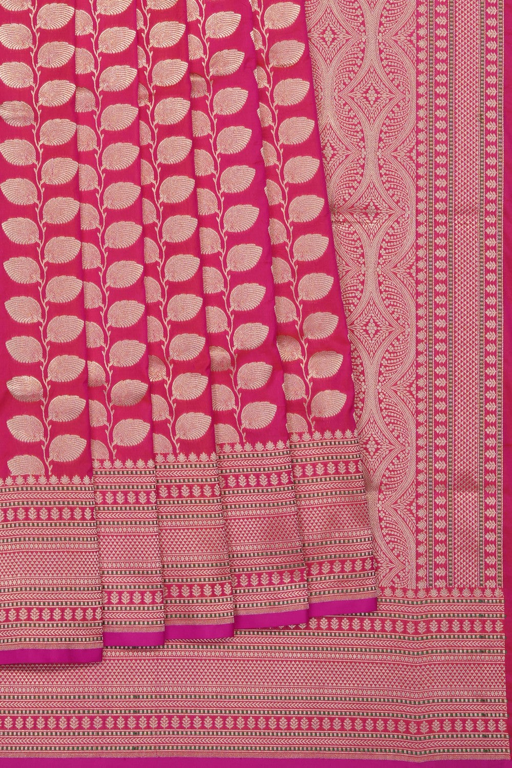 Image of Fuchsia-Pink Banarasi Brocade Saree
