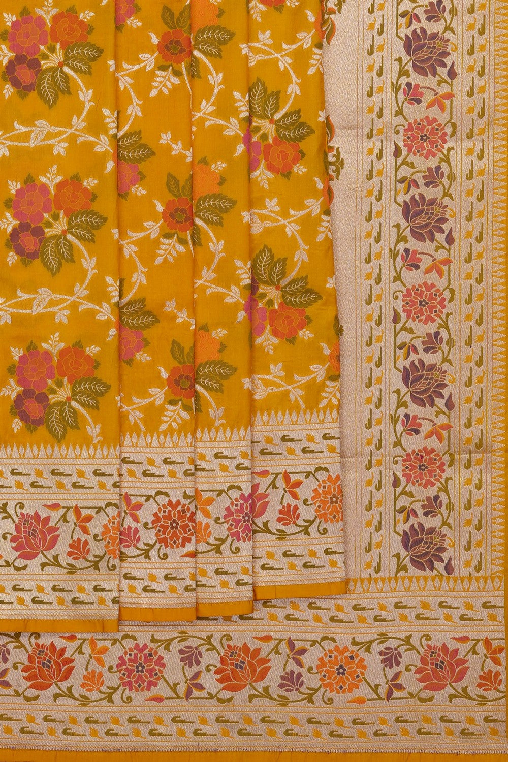 Image of Yellow Banarasi Brocade Saree