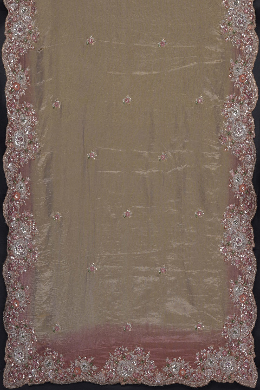 Image of Beige Tissue Silk Embroidery Saree