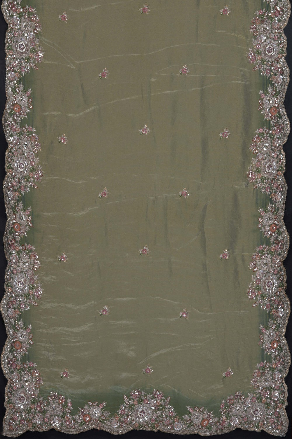 Image of Green Tissue Silk Embroidery Saree