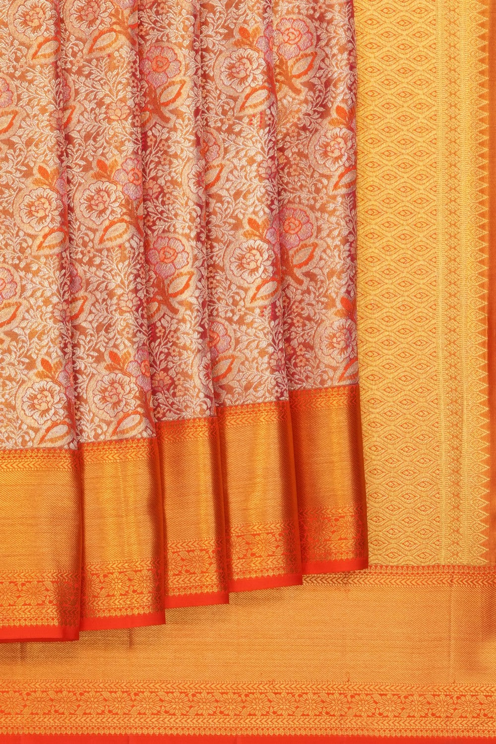Image of Orange Kanchipattu Tissue Brocade Saree