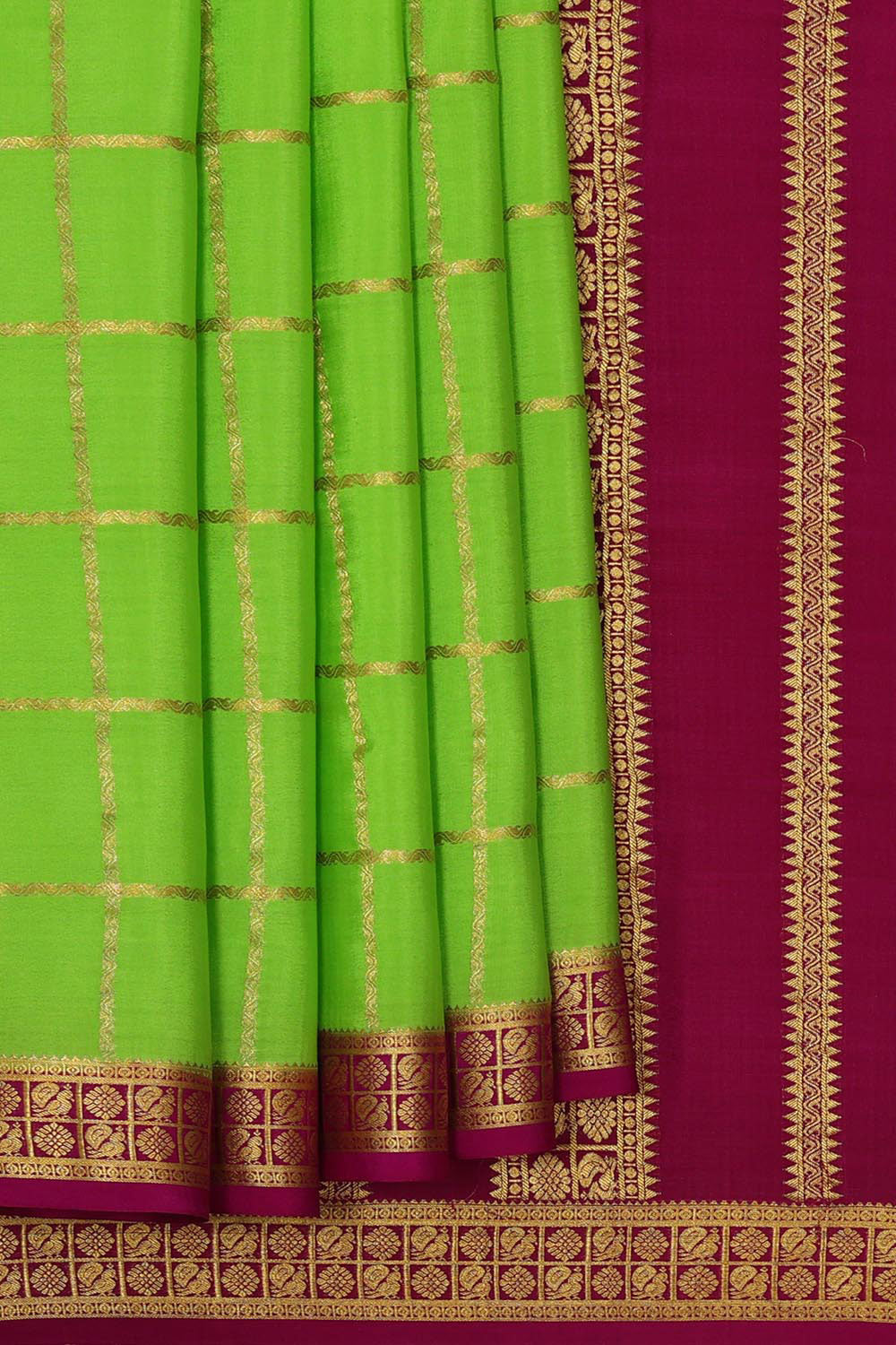 Mysore Binny Crepe Silk Parrot Green Saree