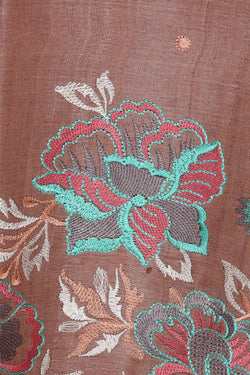 Image of Tussar Silk Light Brown Embroidered Saree