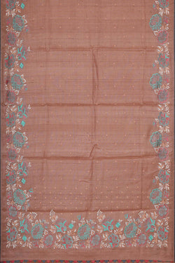 Image of Tussar Silk Light Brown Embroidered Saree