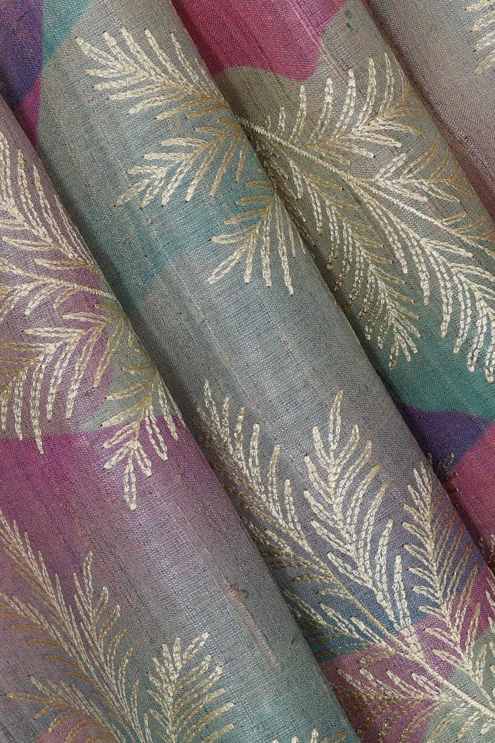 Tussar Silk Multicolour Embroidered Saree