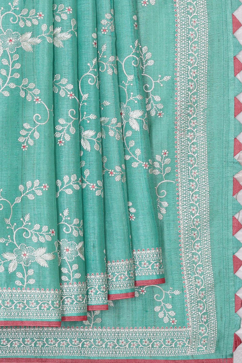 Tussar Silk Sea Green Embroidered Saree