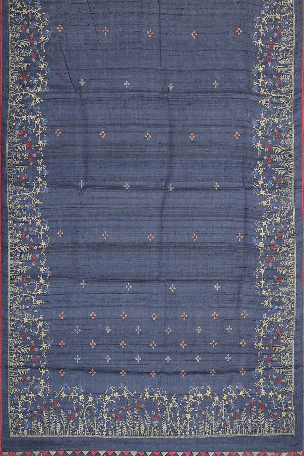 Tussar Silk Navy Blue Embroidered Saree