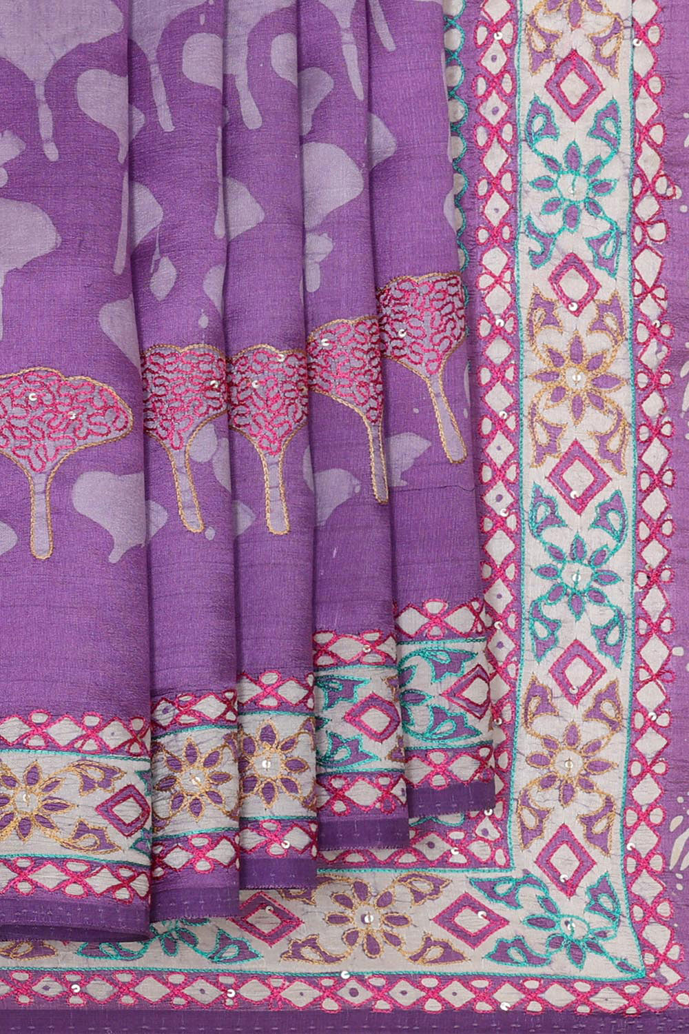 Tussar Silk Lavender Embroidered Saree