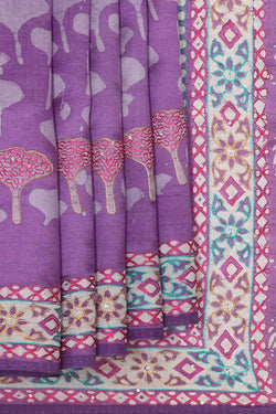 Image of Tussar Silk Lavender Embroidered Saree