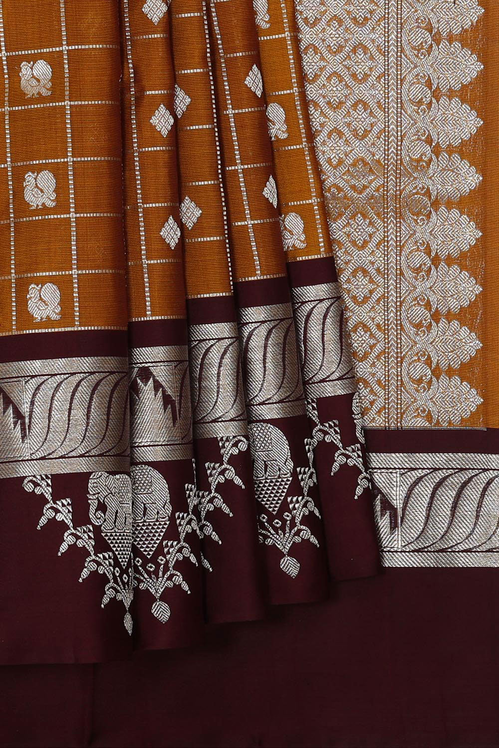 Venkatagiri Silk Mustard Brown Saree