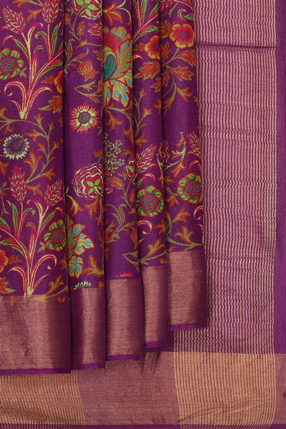 Printed Tussar Silk Dark Lavender Saree