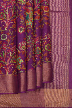 Image of Printed Tussar Silk Dark Lavender Saree