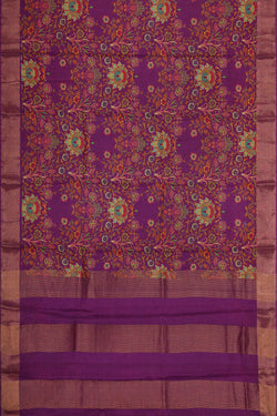 Image of Printed Tussar Silk Dark Lavender Saree