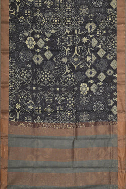 Image of Printed Tussar Silk Black Saree