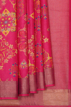 Image of Printed Tussar Silk Rani Pink Saree