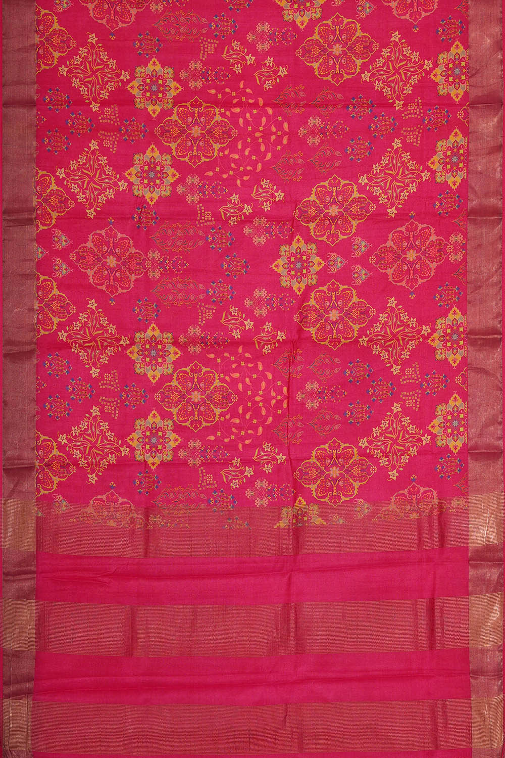 Printed Tussar Silk Rani Pink Saree